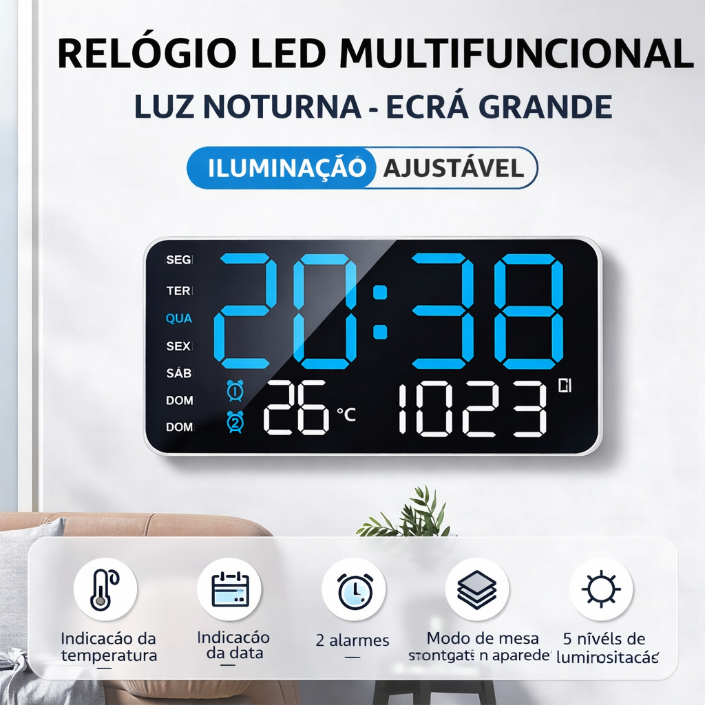 Relógio Digital LED Multifuncional